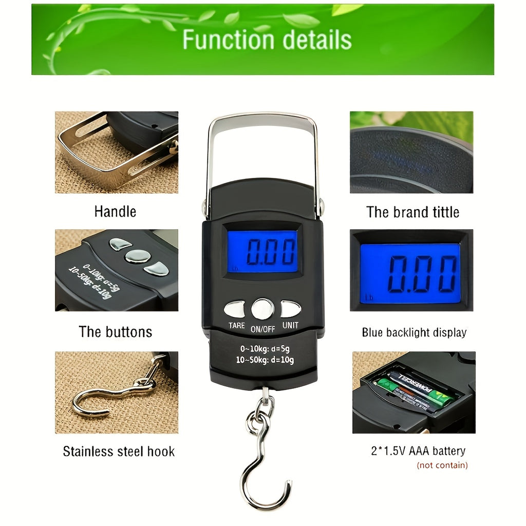 Outdoor Fishing Accessory – Portable – Heavy Duty Digital Handheld Scale 110 Pounds Kilograms Backlit – Dependable Freshwater & Saltwater Use for US Anglers