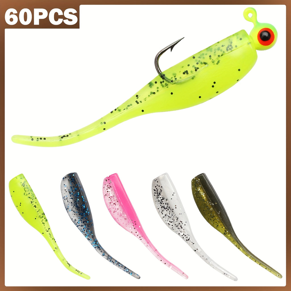 Fishing Trip Essential – Bass, Trout, Crappie – 60pcs Swimbaits Soft Plastic Lures Kit Bass Trout Walleye – Reliable Angler Setup for US Anglers