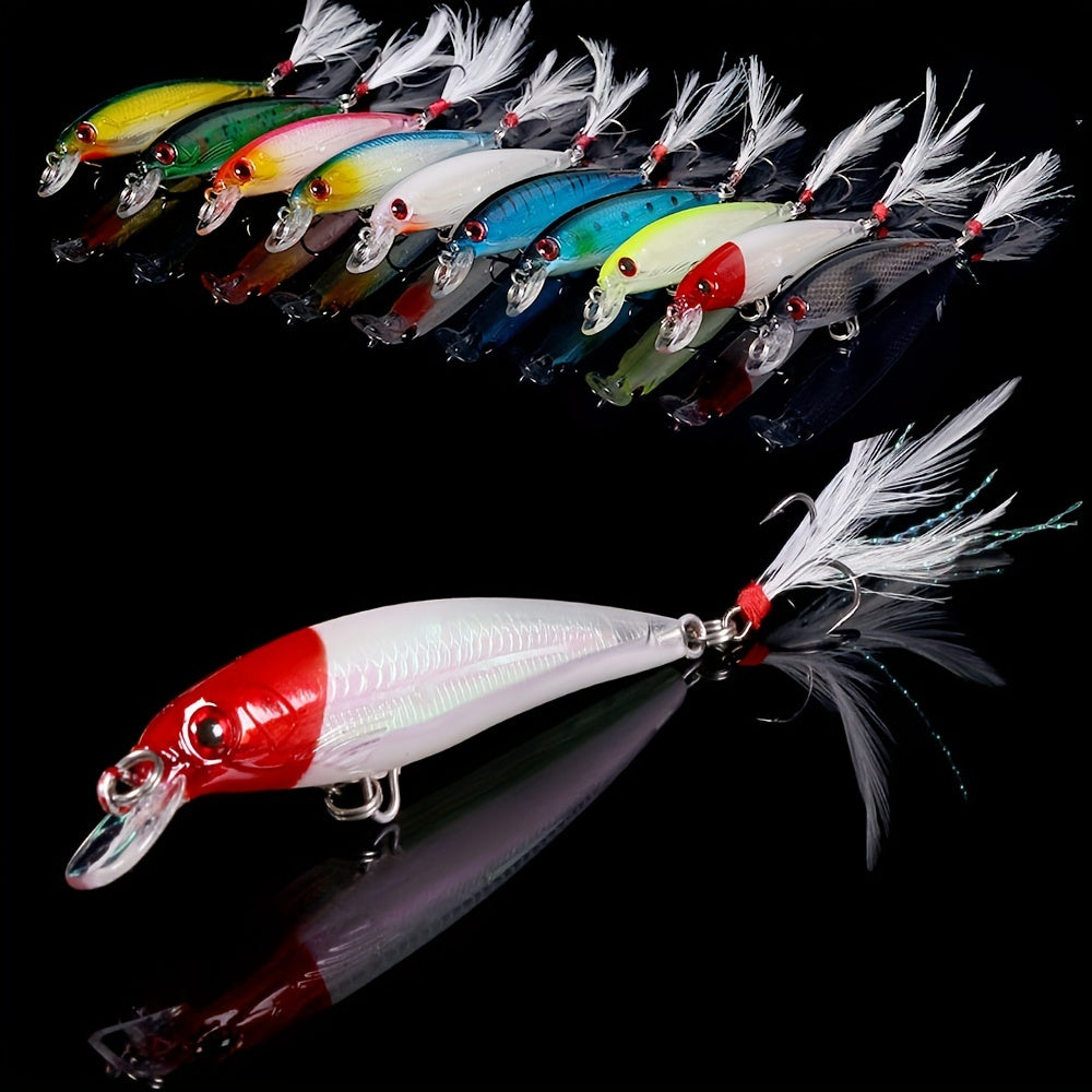Fishing Tackle Kit – Bass – 10pcs Larser Minnow Fishing Lures Feathered Hooks Vibrant Artificial – Angler-Focused Outdoor Design for US Anglers