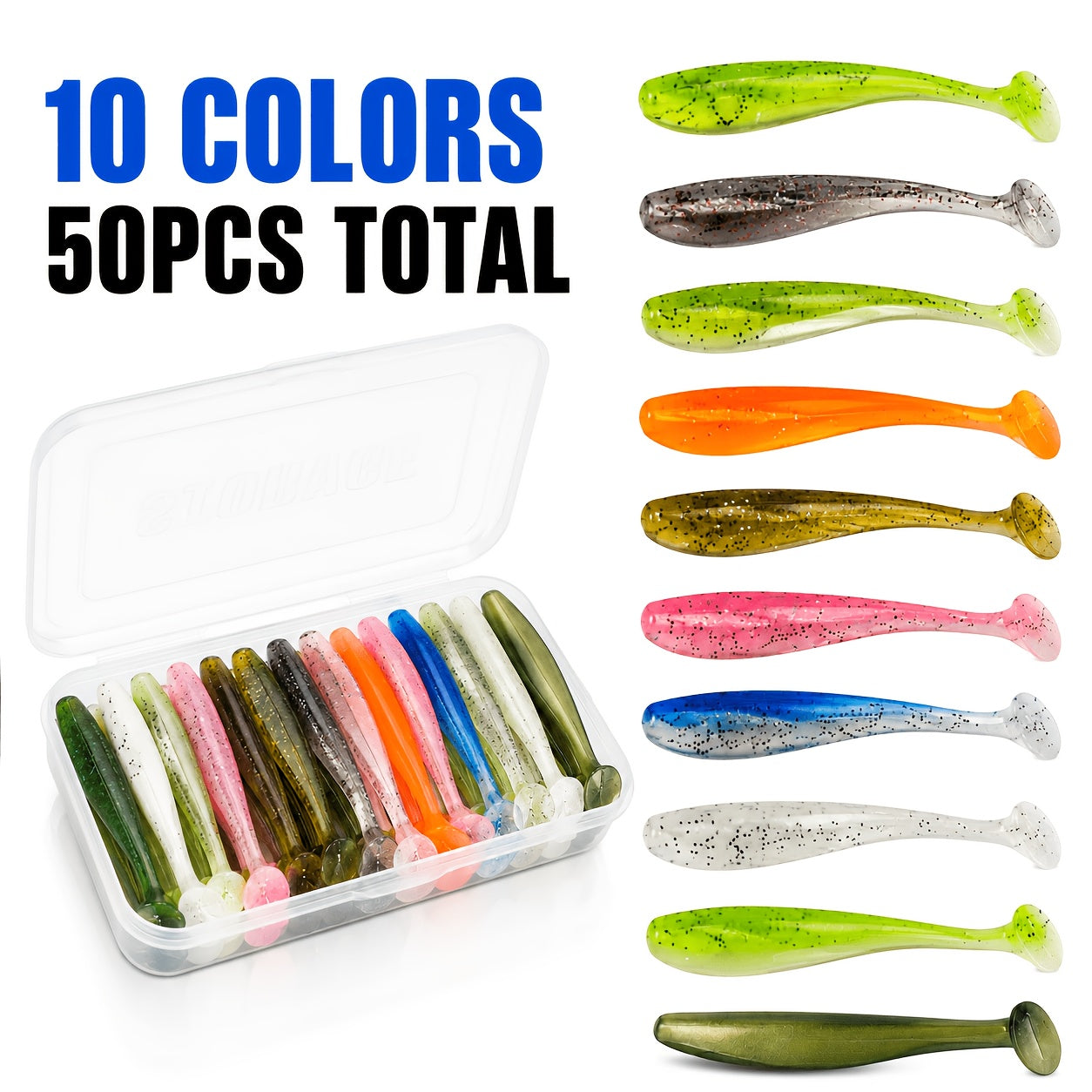 Complete Tackle Kit – Bass – 50pcs Soft Curl Tail Lure Silicone Bionic Swimbait Lifelike – Compact Tackle Solution for US Anglers