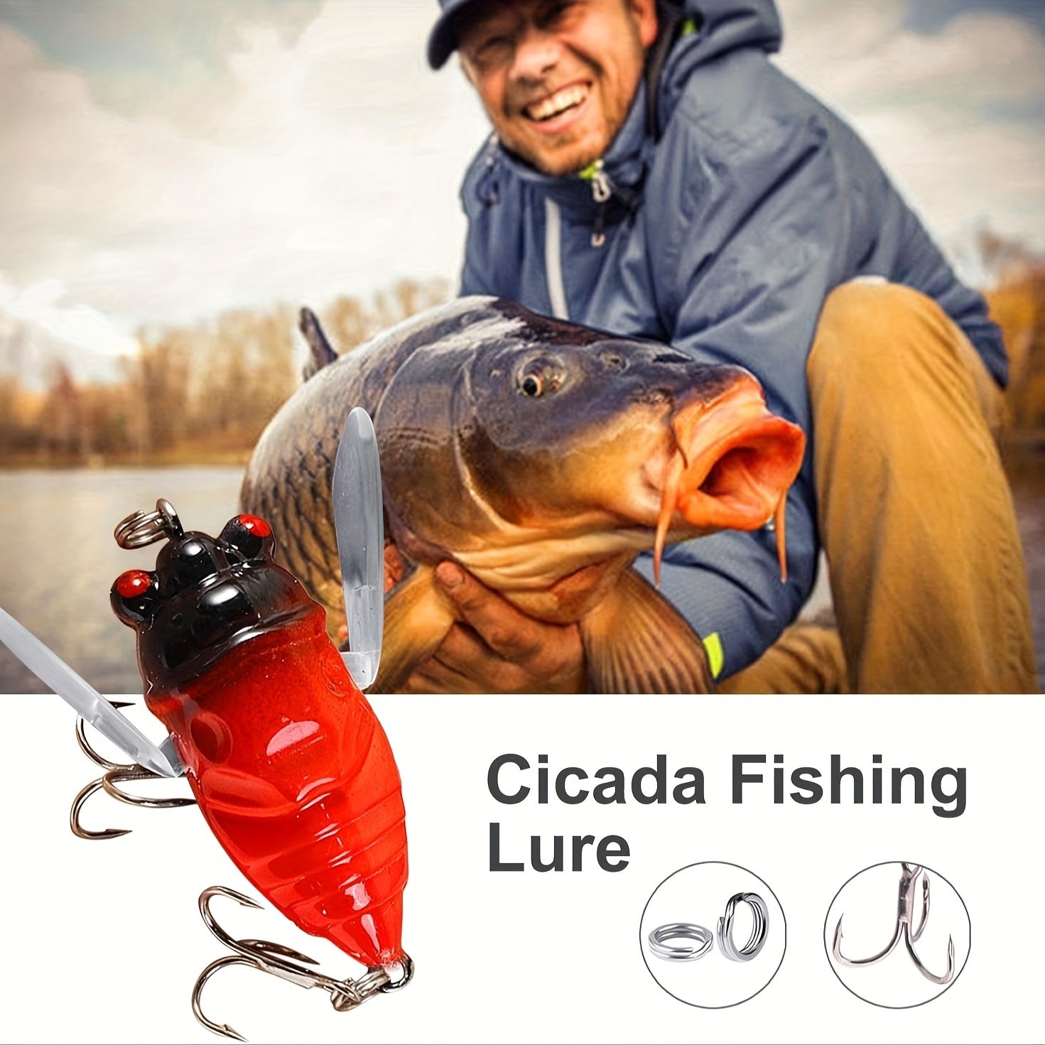 Outdoor Fishing Accessory – Saltwater, Freshwater – 5pcs Lifelike Cicada Fishing Lures Holographic Eyes Biomimetic Shape – Dependable Freshwater & Saltwater Use for US Anglers