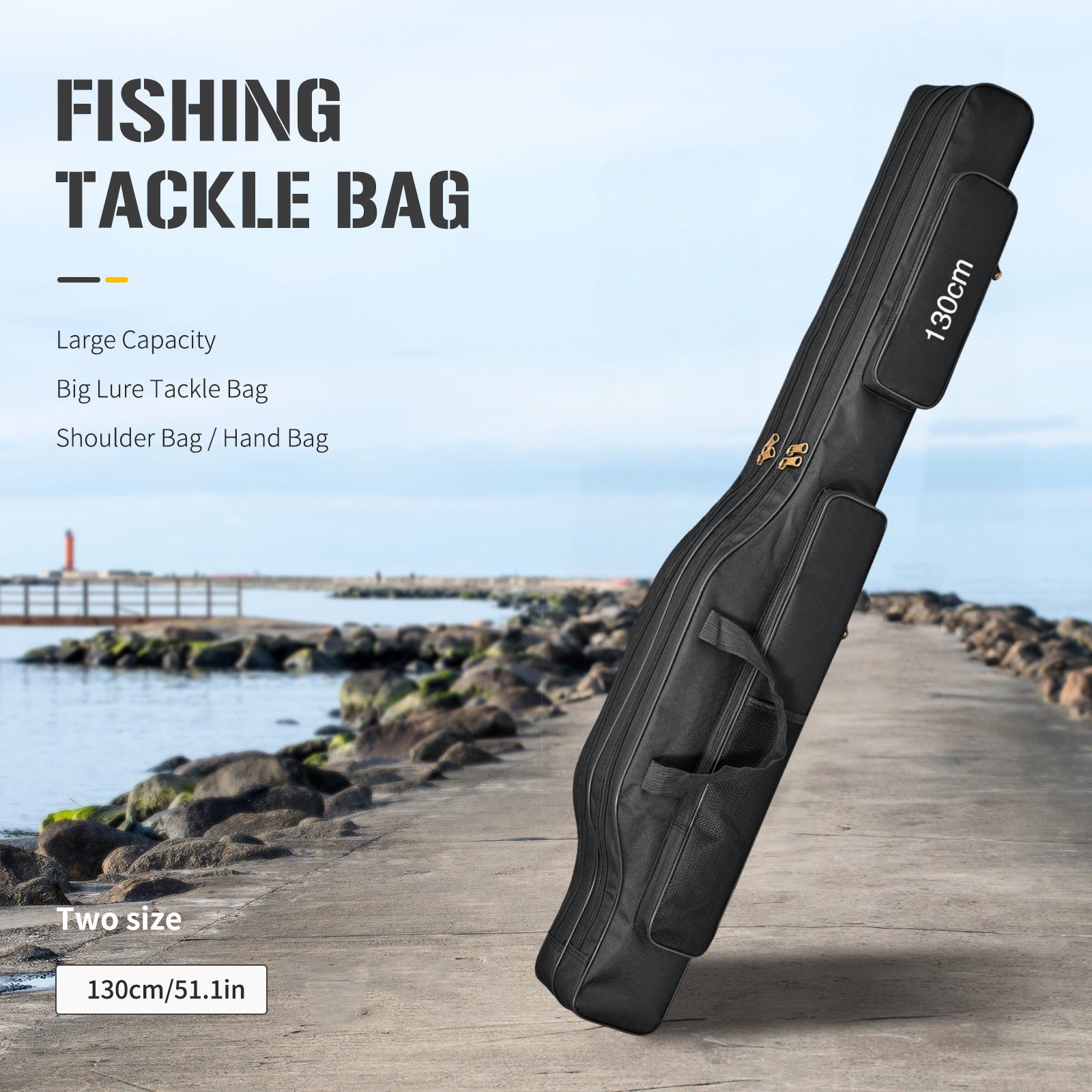 Fishing Rod – Water-Ready, Portable, Large Capacity – Fish Tackle Rod Holdall Bag Waterproof Oxford 51. 18 Inch – Practical Gear for Every Cast for US Anglers
