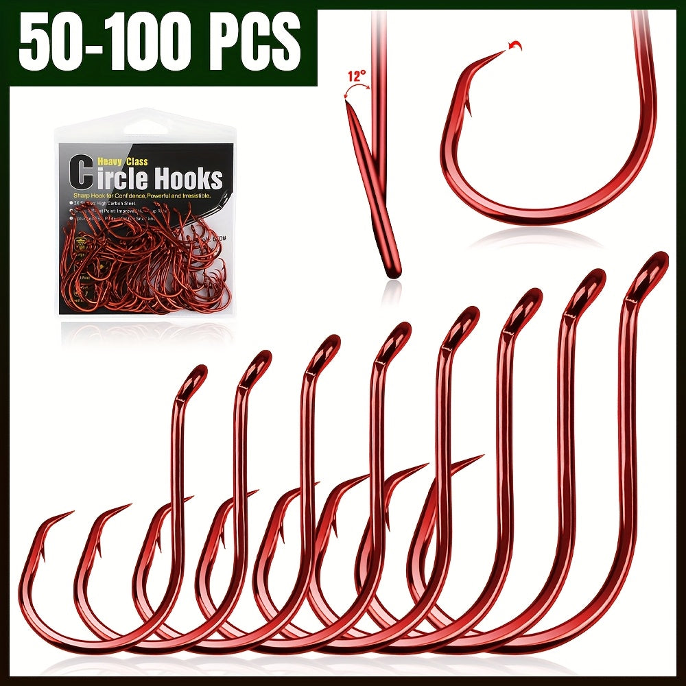 Outdoor Fishing Accessory – Carbon Fiber, Saltwater, Freshwater – 100pcs Catfish Hooks Dovesun Offset Octopus Circle High Carbon – Versatile Water-Ready Design for US Anglers
