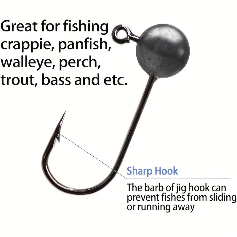Freshwater Fishing Lures – Bass, Crappie – 50pcs Round Ball Jig Heads Hook Head Fishing Fly – Dependable Freshwater & Saltwater Use for US Anglers