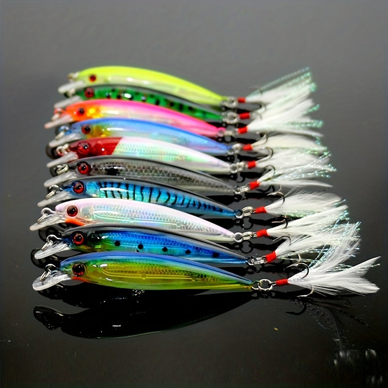 Fishing Tackle Kit – Bass – 10pcs Larser Minnow Fishing Lures Feathered Hooks Vibrant Artificial – Angler-Focused Outdoor Design for US Anglers