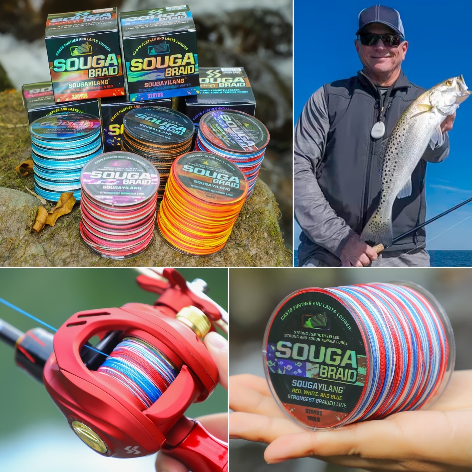 Angler Terminal Tackle – Bass – Sougayilang Ultra Durable Strand Braided Fishing Line 320yds 300m – Compact Tackle Solution for US Anglers