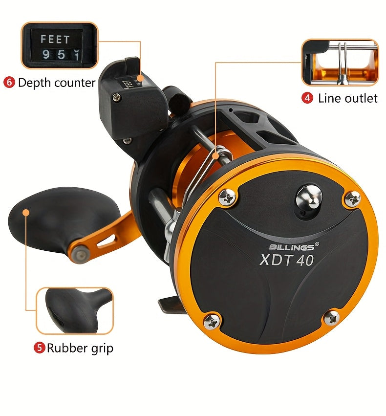 Freshwater Fishing Reel – Saltwater, Offshore – Billings Trolling Drum Fishing Reel Featuring Line Counter 1bb – Compact Tackle Solution for US Anglers