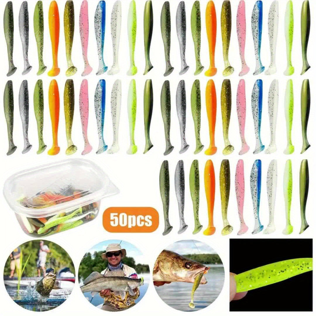 Complete Tackle Kit – Bass – 50pcs Soft Curl Tail Lure Silicone Bionic Swimbait Lifelike – Compact Tackle Solution for US Anglers