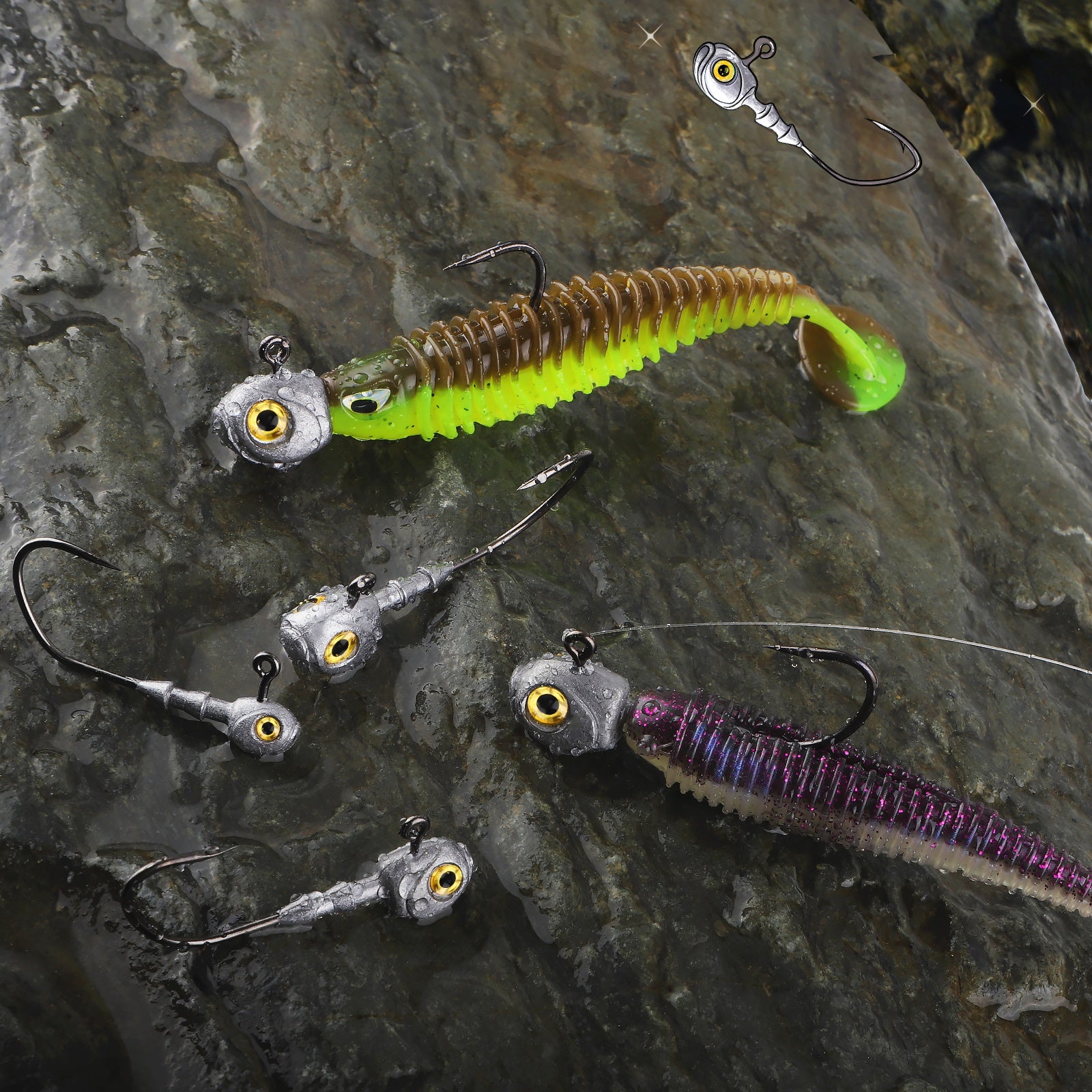 Artificial Fishing Lures – Carbon Fiber, Saltwater, Freshwater, Bass – 15pcs Swimbait Jig Head Fishing Hooks Made High Carbon – Reliable Angler Setup for US Anglers