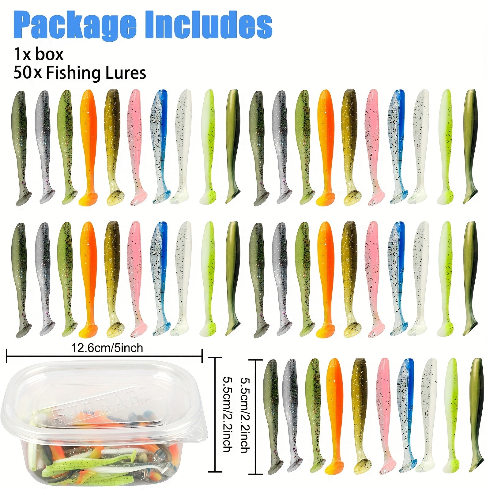 Complete Tackle Kit – Bass – 50pcs Soft Curl Tail Lure Silicone Bionic Swimbait Lifelike – Compact Tackle Solution for US Anglers