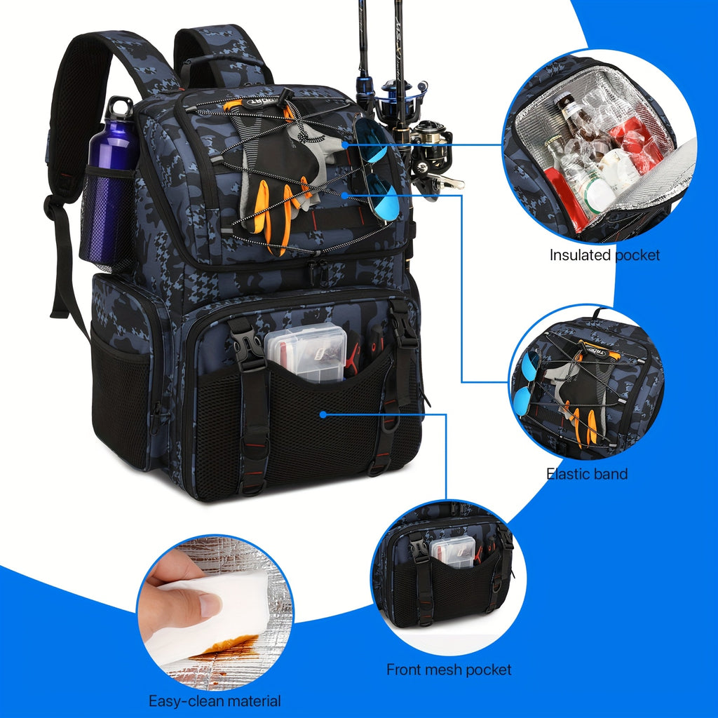 Angler Fishing Rod – Large Capacity – Spacious Fishing Gear Backpack Equipped Cooler Designed Four Rod – Versatile Water-Ready Design for US Anglers