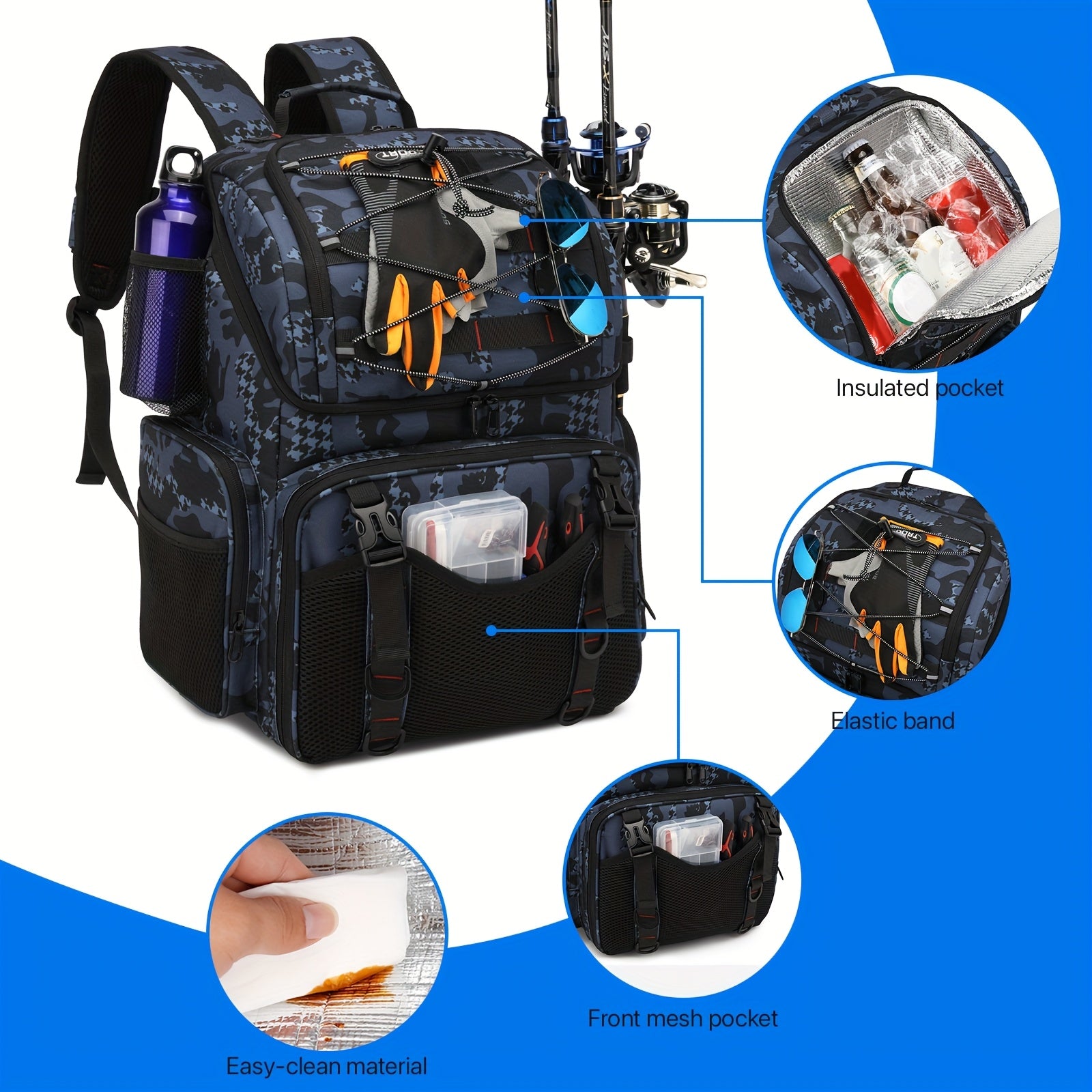 Angler Fishing Rod – Large Capacity – Spacious Fishing Gear Backpack Equipped Cooler Designed Four Rod – Versatile Water-Ready Design for US Anglers