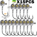 Artificial Fishing Lures – Carbon Fiber, Saltwater, Freshwater, Bass – 15pcs Swimbait Jig Head Fishing Hooks Made High Carbon – Reliable Angler Setup for US Anglers