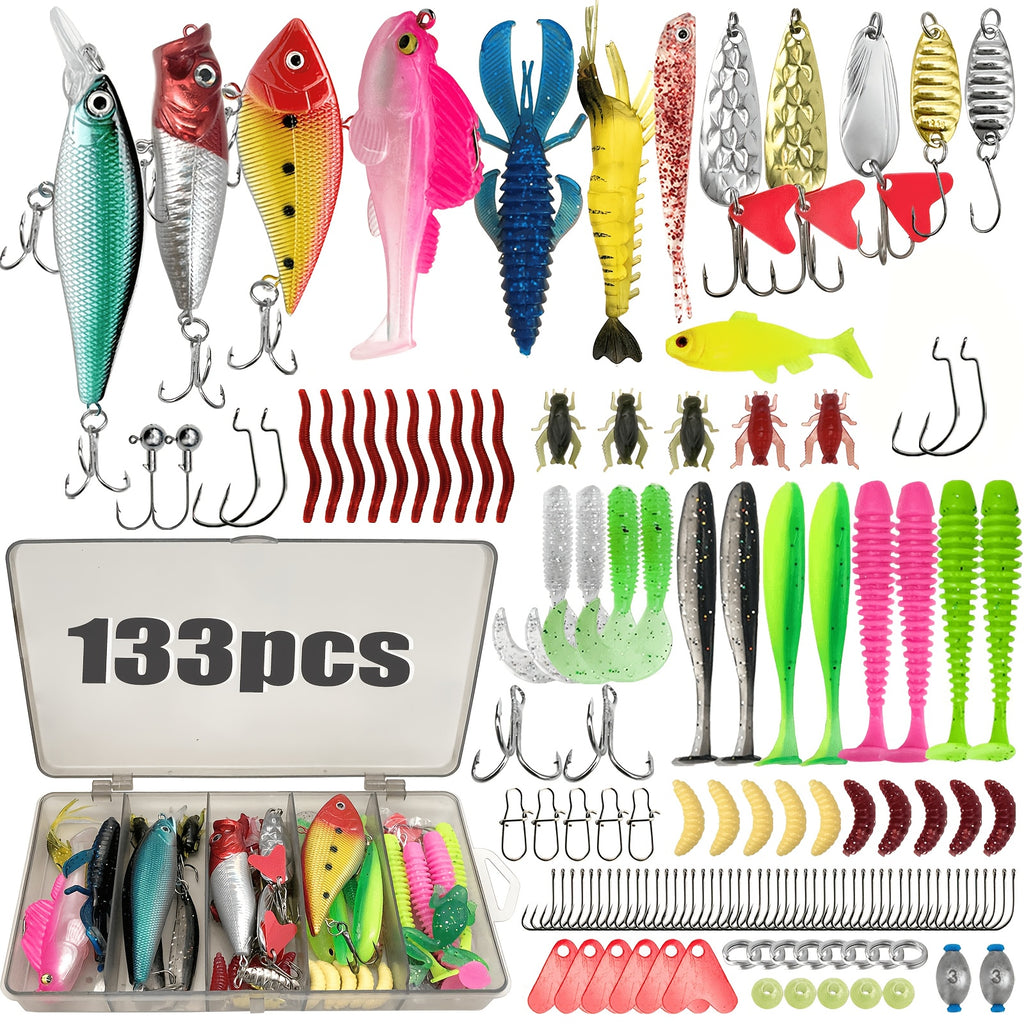 Fishing Gear Backpack – Freshwater, Bass, Trout, Beginner Friendly – 133pcs Premium Fishing Lures Tackle Box Kit Gear Equipment – Compact Tackle Solution for US Anglers