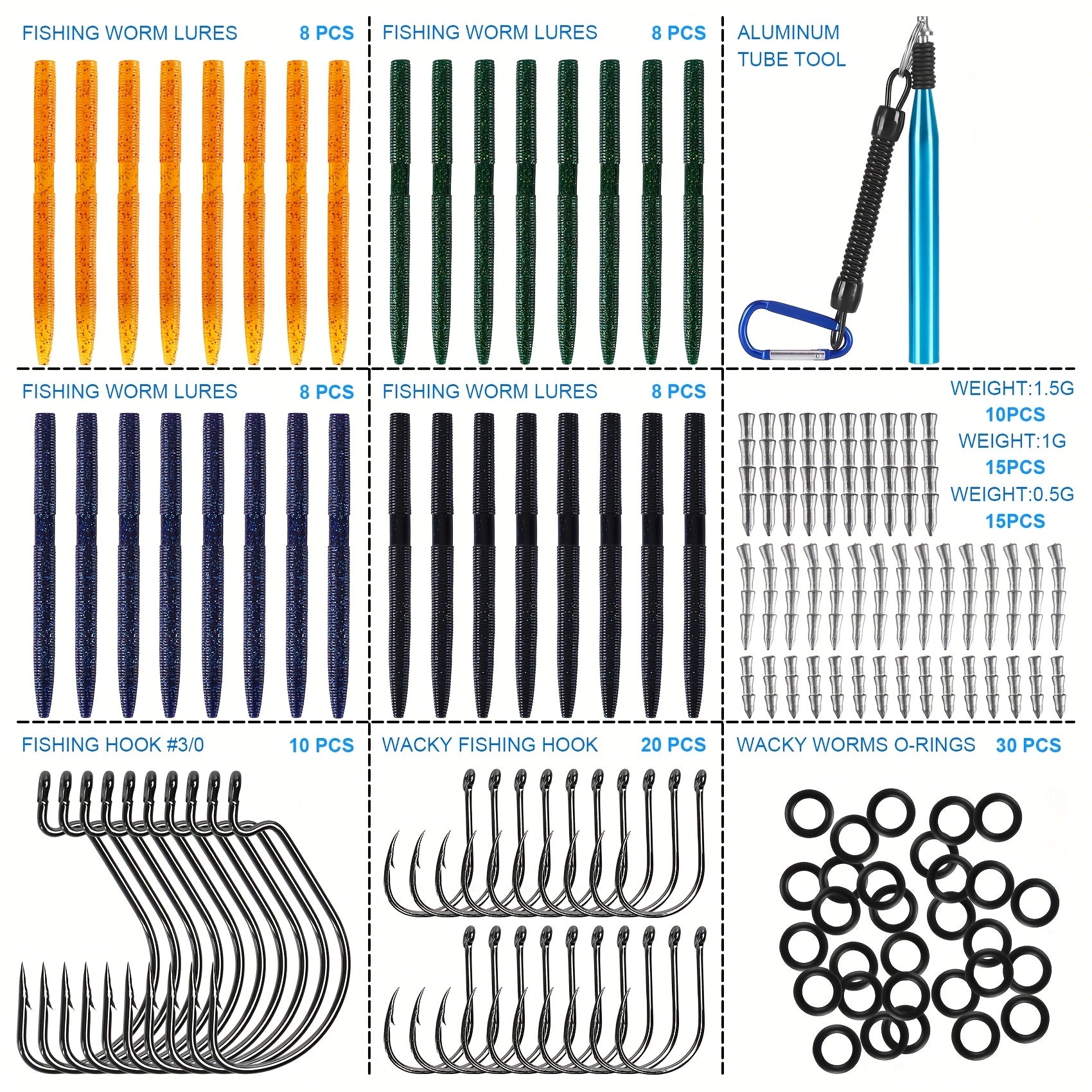 Fishing Gear Backpack – Bass, Trout, Rechargeable – 133pcs Wacky Worm Fishing Lure Featuring Soft Plastic Worms – Compact Tackle Solution for US Anglers