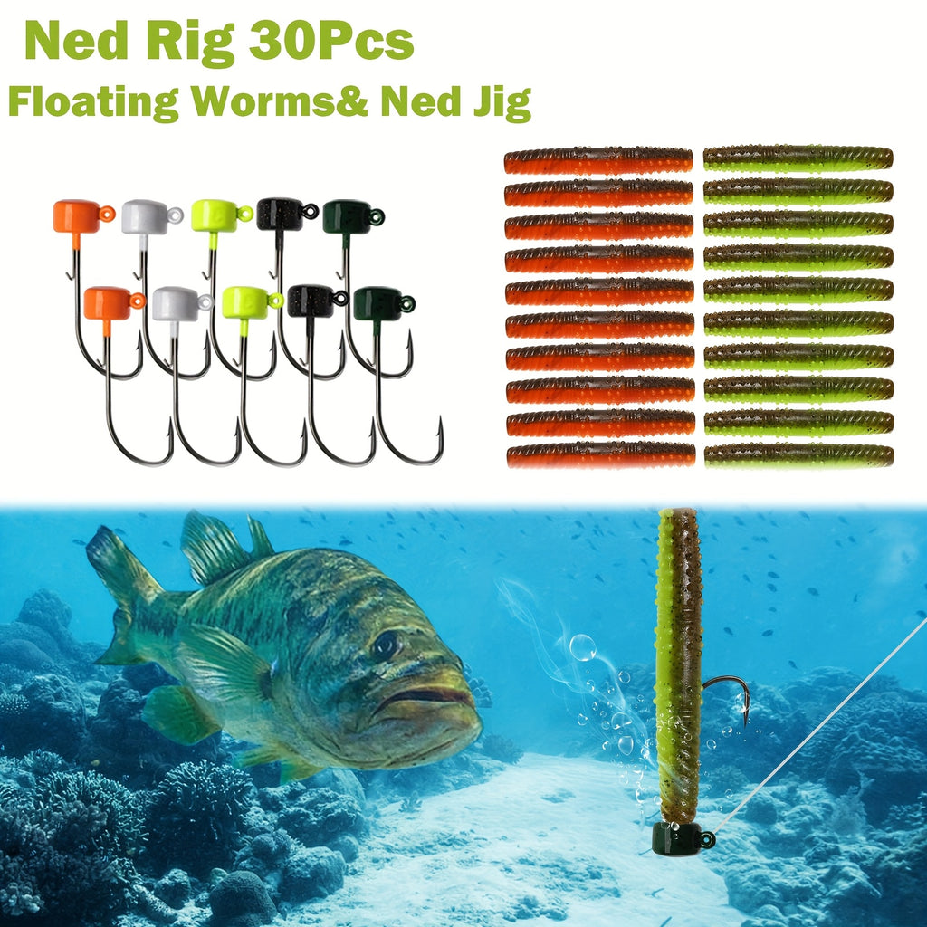 Bass Tackle Kit – Bass – Dovesun Piece Ned Rig Jig Heads Trd Worms Kit – Versatile Water-Ready Design for US Anglers, Freshwater and Saltwater Fishing Equipment