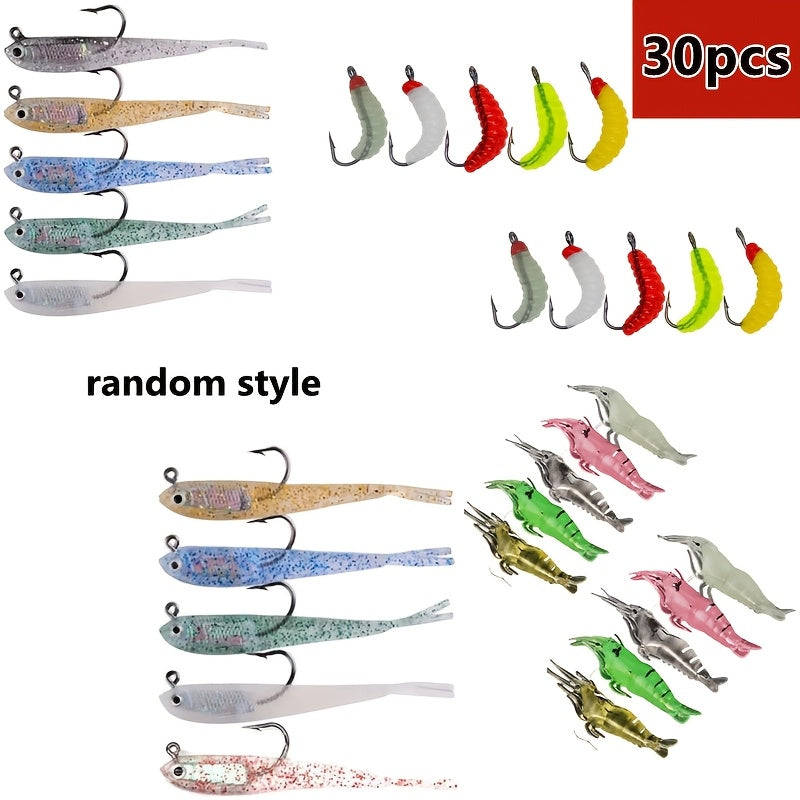 Freshwater Fishing Lures – Saltwater, Freshwater – 30pcs Random Style Soft Fishing Bait Hook Simulated Mixed – Dependable Freshwater & Saltwater Use for US Anglers