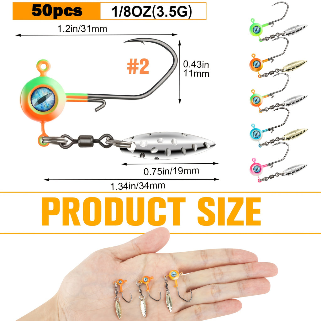 Bass Tackle Kit – Crappie – Dovesun 50pcs Crappie Jig Heads Kit Underspin Spinner Blade – Dependable Freshwater & Saltwater Use for US Anglers