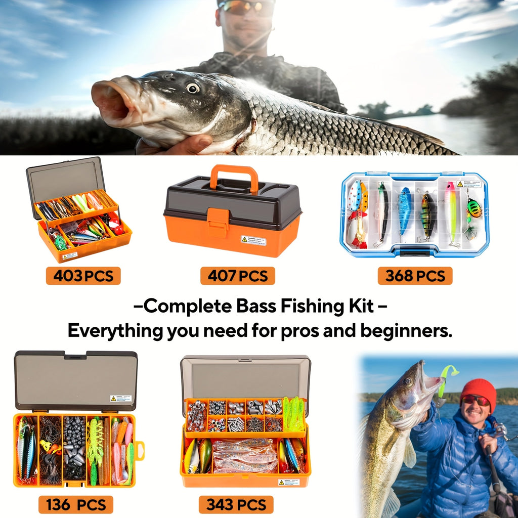 Fishing Rod Storage Bag – Compact Tackle Solution – 368 403 407pcs Fishing Lures Tackle Box Kit Complete – Field-Ready Performance for US Anglers