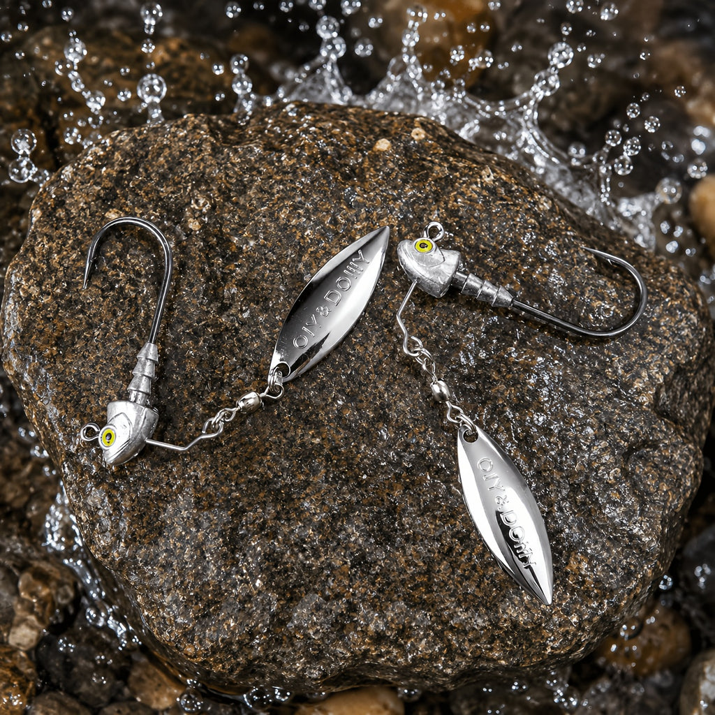Artificial Fishing Lures – Saltwater, Bass – Pack Underspin Jig Heads 100 Brass Blade Never Rust – Reliable Angler Setup for US Anglers