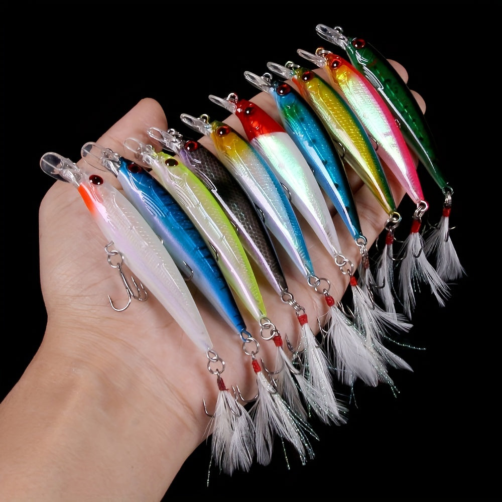 Fishing Tackle Kit – Bass – 10pcs Larser Minnow Fishing Lures Feathered Hooks Vibrant Artificial – Angler-Focused Outdoor Design for US Anglers