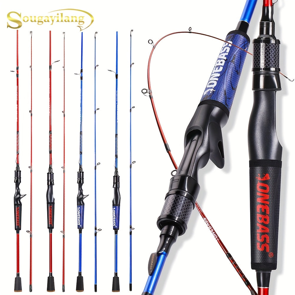 Angler Fishing Rod – Carbon Fiber, Saltwater, Freshwater, Bass – Sougayilang Sections Carbon Fishing Rod Red Blue ABS Comfortable – Versatile Water-Ready Design for US Anglers