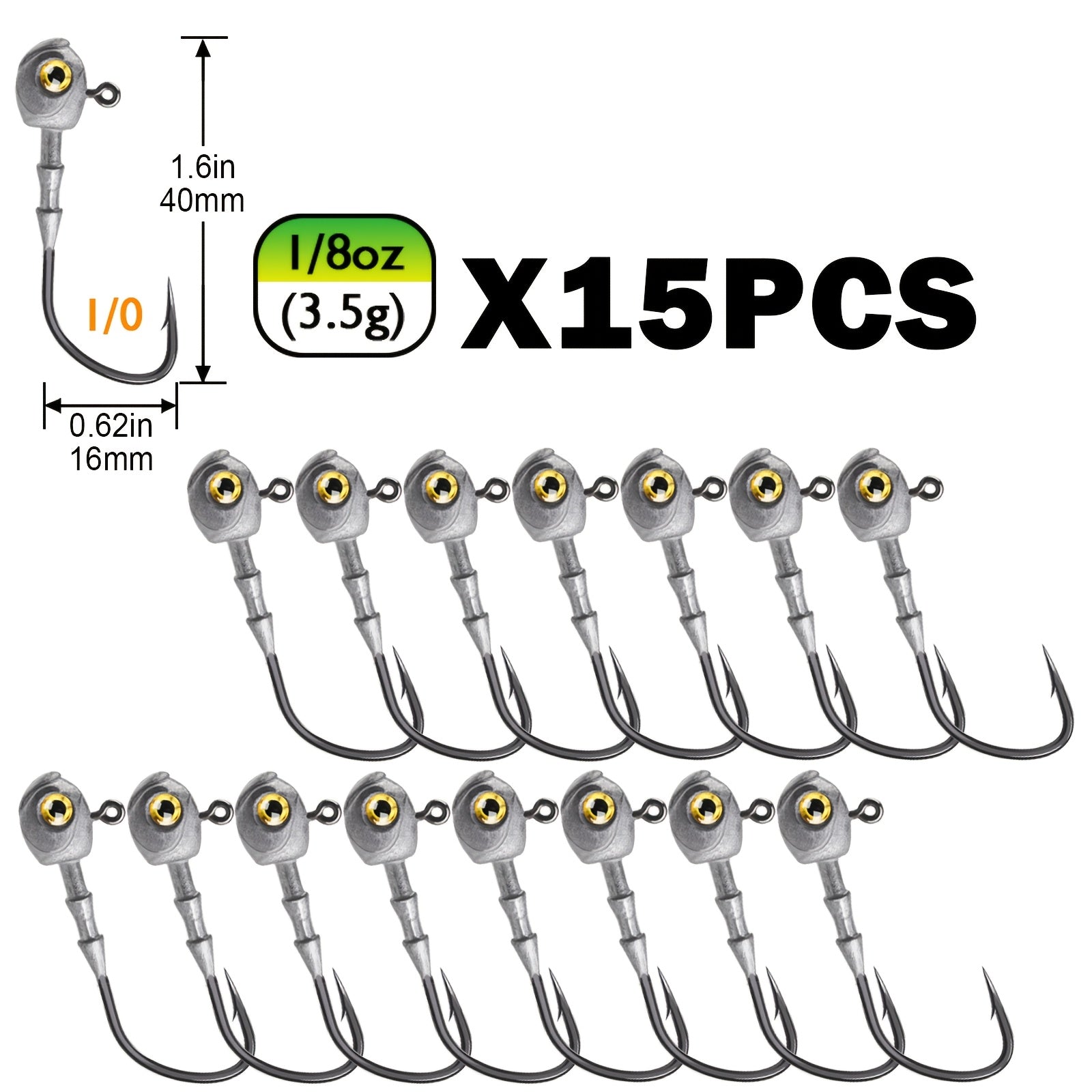 Artificial Fishing Lures – Carbon Fiber, Saltwater, Freshwater, Bass – 15pcs Swimbait Jig Head Fishing Hooks Made High Carbon – Reliable Angler Setup for US Anglers