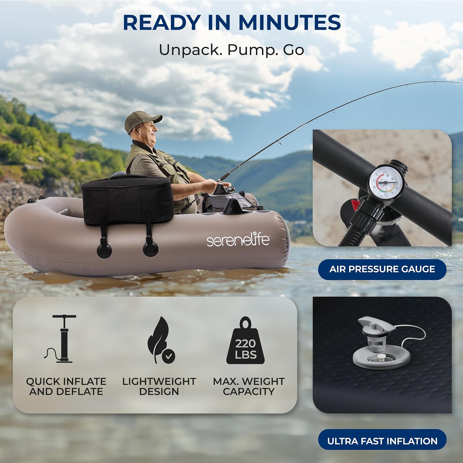 Fishing Rod – Water-Ready – Serenelife Inflatable Fishing Float Tube Pvc Belly Boat Angling – Practical Gear for Every Cast for US Anglers