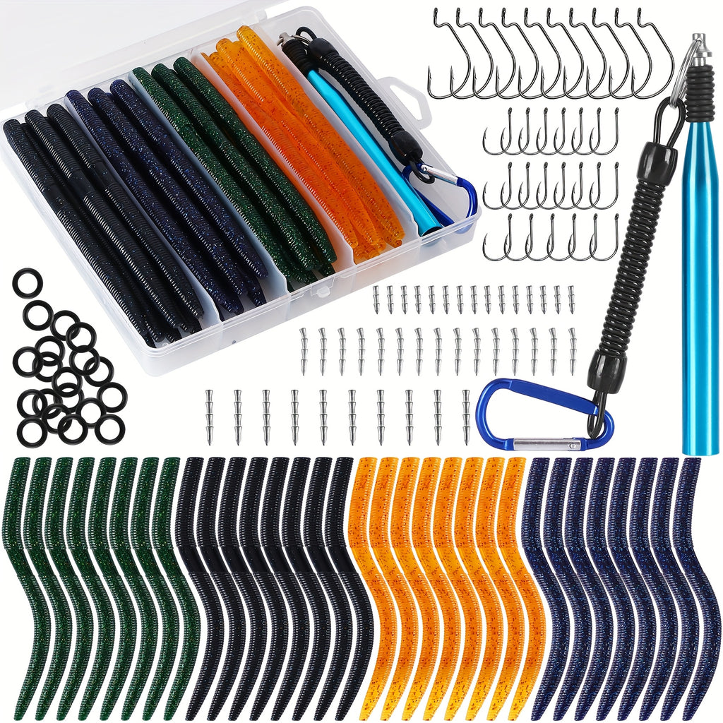 Fishing Gear Backpack – Bass, Trout, Rechargeable – 133pcs Wacky Worm Fishing Lure Featuring Soft Plastic Worms – Compact Tackle Solution for US Anglers