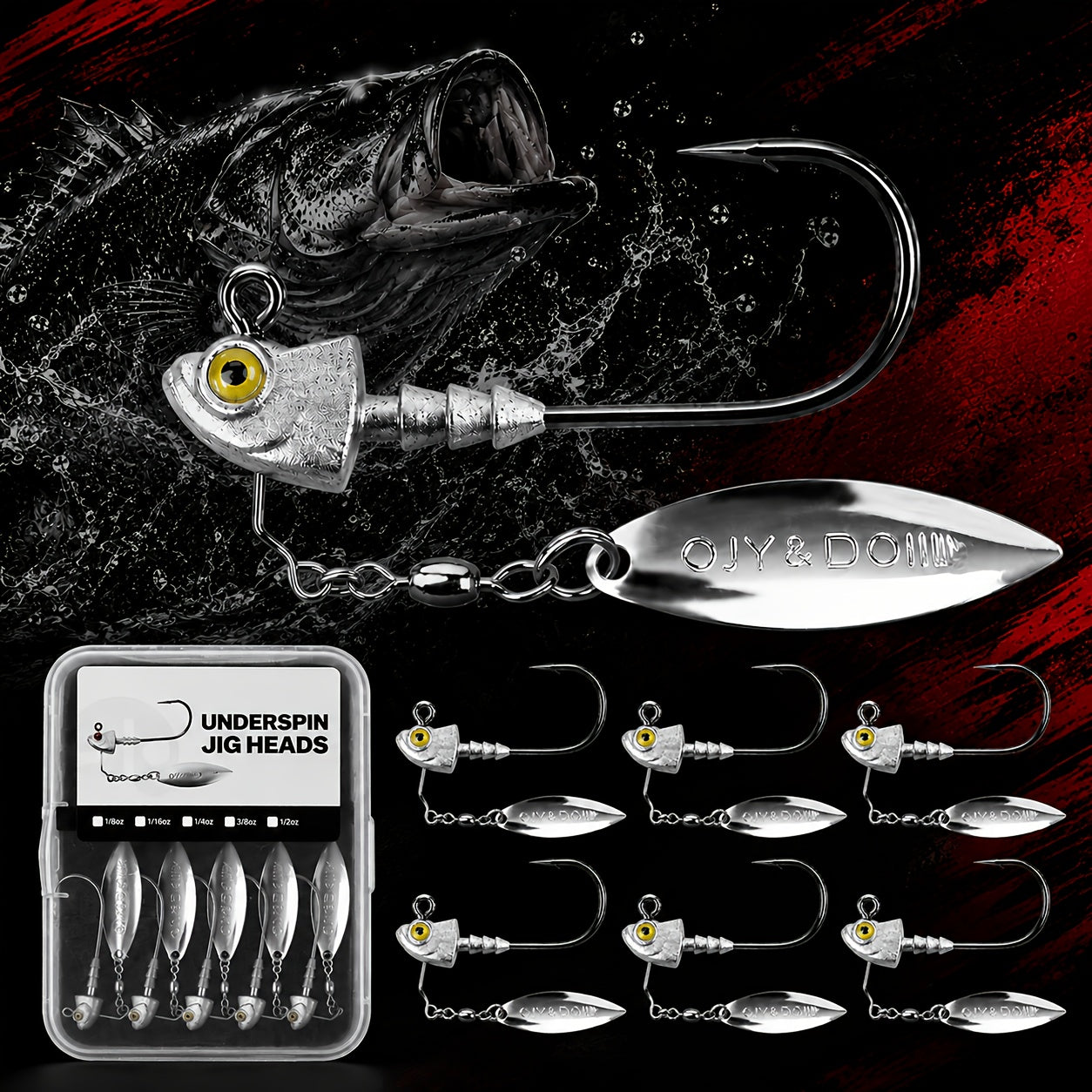 Artificial Fishing Lures – Saltwater, Bass – Pack Underspin Jig Heads 100 Brass Blade Never Rust – Reliable Angler Setup for US Anglers