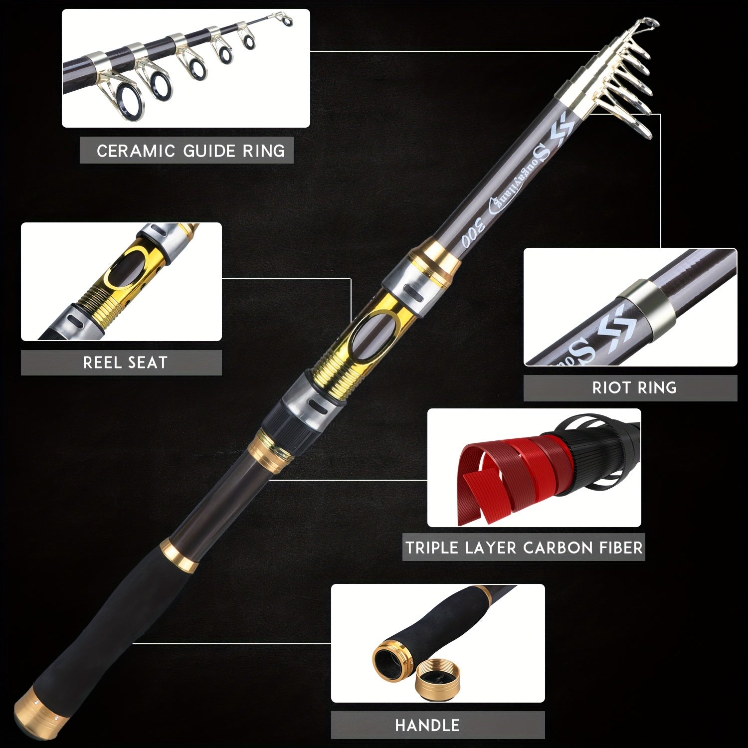 Casting Fishing Rod – Carbon Fiber, Portable – Sougayilang Telescopic Rock Fishing Rod Spinning Carp Feeder Carbon – Reliable Angler Setup for US Anglers