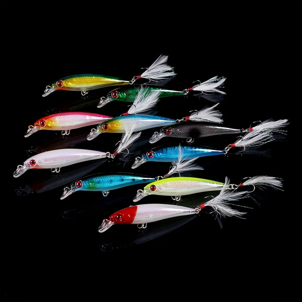 Fishing Tackle Kit – Bass – 10pcs Larser Minnow Fishing Lures Feathered Hooks Vibrant Artificial – Angler-Focused Outdoor Design for US Anglers