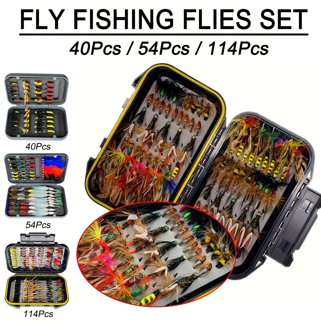 Bass Tackle Kit – Bass, Trout – Fly Fishing Flies Kit 40pcs 54pcs 114pcs Handmade Gear – Dependable Freshwater & Saltwater Use for US Anglers