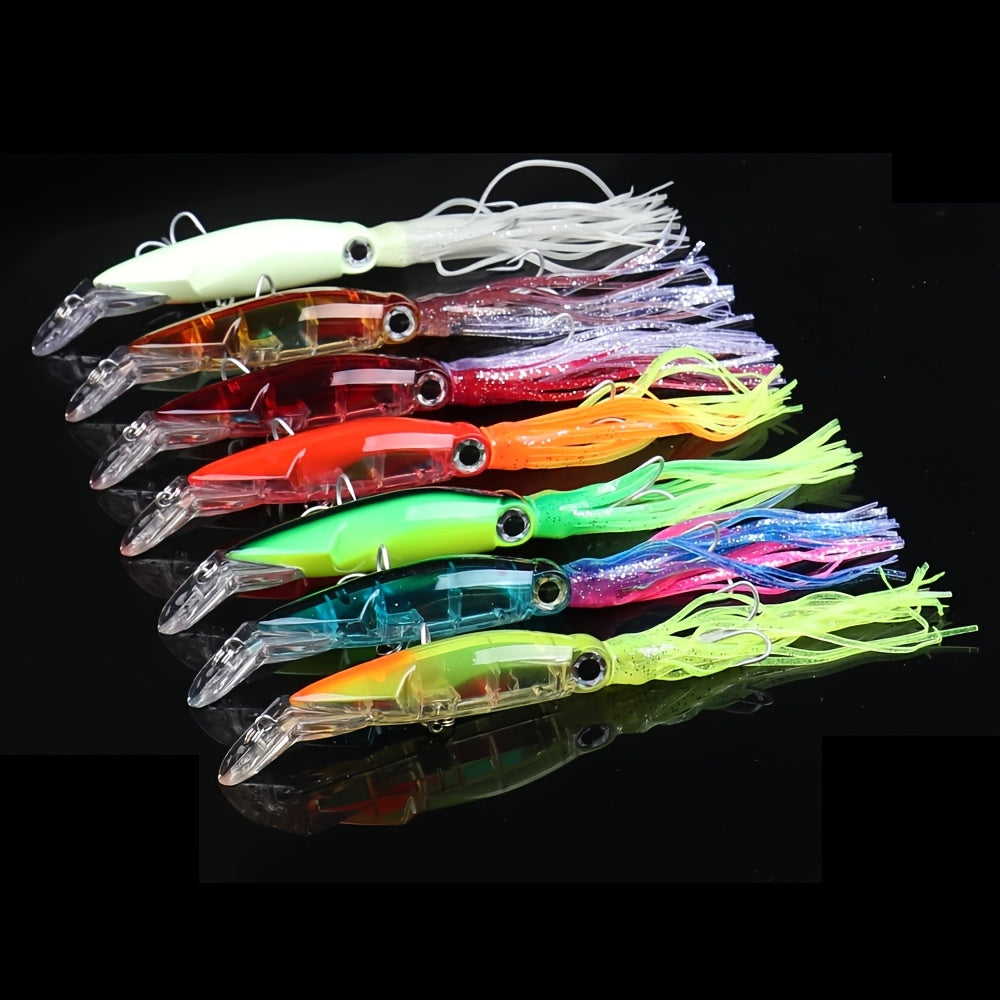 Fishing Lure Kit – Reliable Angler Setup – 7pcs Lifelike Squid Fishing Lures Luminous Artificial Bait Eyes – Built for Weekend Anglers for US Anglers