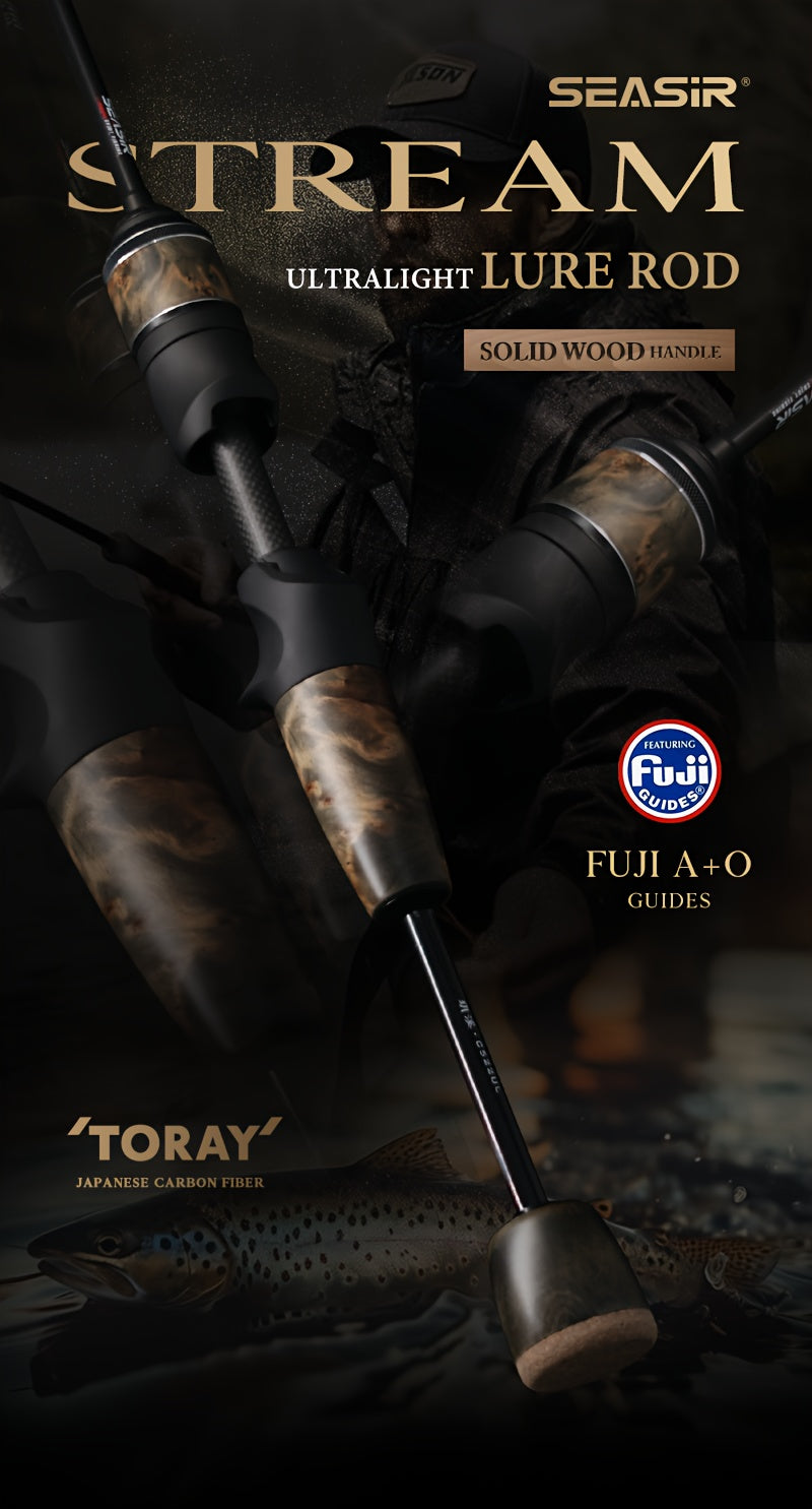 Angler Fishing Rod – Carbon Fiber, Lightweight – Seasir Stream Solid Wood Fishing Rod Fuji Guide Rings – Dependable Freshwater & Saltwater Use for US Anglers