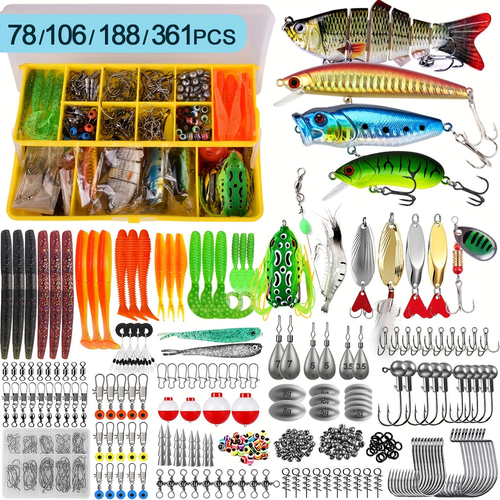 Fishing Tackle Bag – Freshwater, Bass, Trout – 106 188 361pcs Fishing Lures Kit Freshwater Bait Tackle – Angler-Focused Outdoor Design for US Anglers
