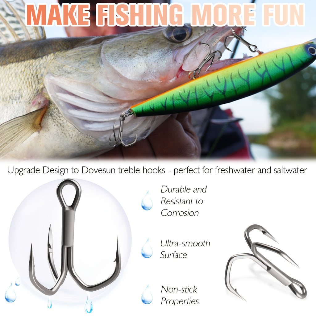 Complete Tackle Kit – Saltwater, Freshwater – Fishing Treble Hooks Times Stronger Featuring Ptfe Coating Professional – Reliable Angler Setup for US Anglers