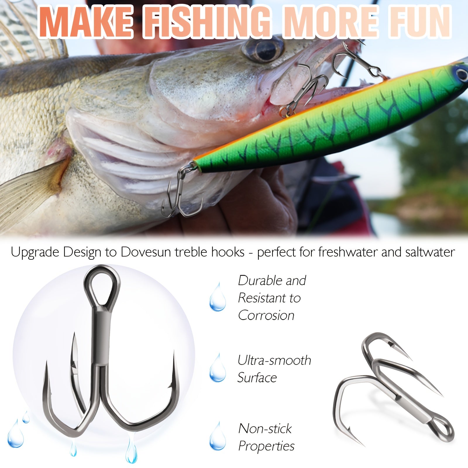 Complete Tackle Kit – Saltwater, Freshwater – Fishing Treble Hooks Times Stronger Featuring Ptfe Coating Professional – Reliable Angler Setup for US Anglers