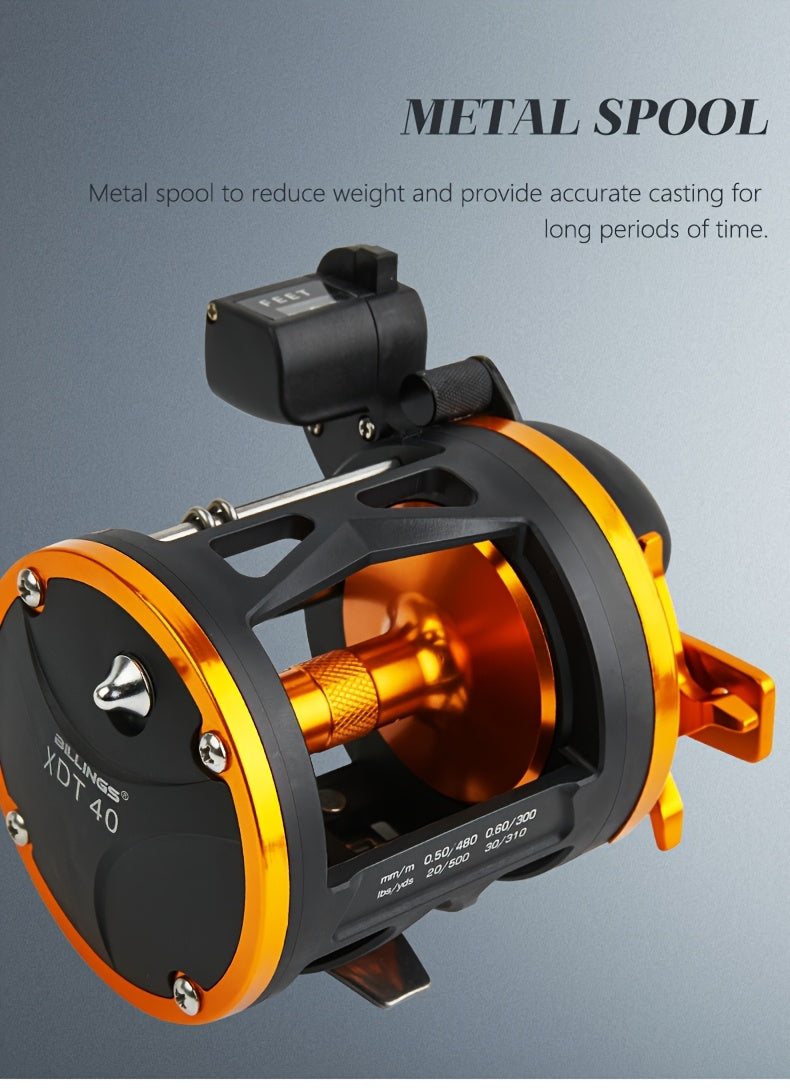 Freshwater Fishing Reel – Saltwater, Offshore – Billings Trolling Drum Fishing Reel Featuring Line Counter 1bb – Compact Tackle Solution for US Anglers