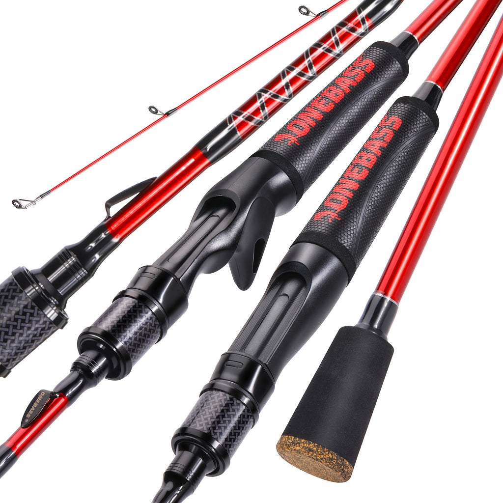 Angler Fishing Rod – Carbon Fiber, Saltwater, Freshwater, Bass – Sougayilang Sections Carbon Fishing Rod Red Blue ABS Comfortable – Versatile Water-Ready Design for US Anglers