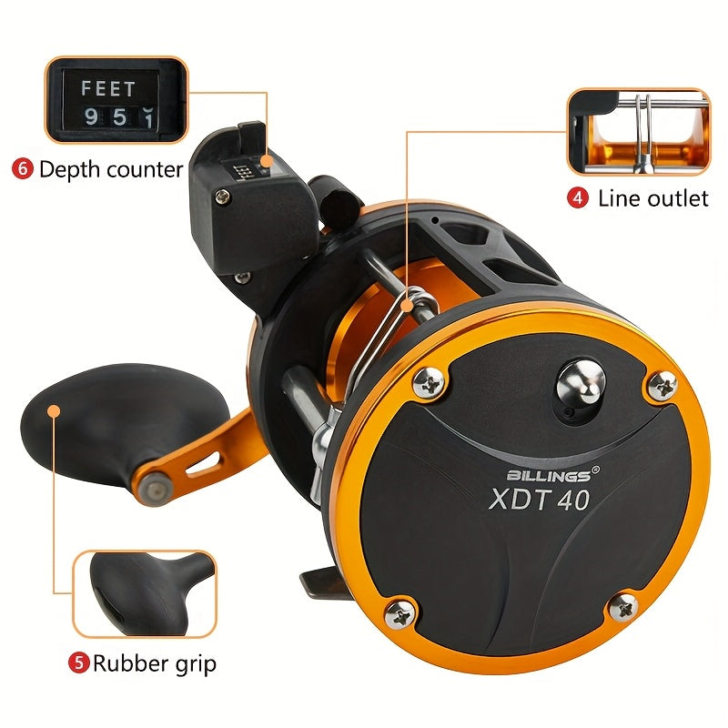 Freshwater Fishing Reel – Saltwater, Offshore – Billings Trolling Drum Fishing Reel Featuring Line Counter 1bb – Compact Tackle Solution for US Anglers