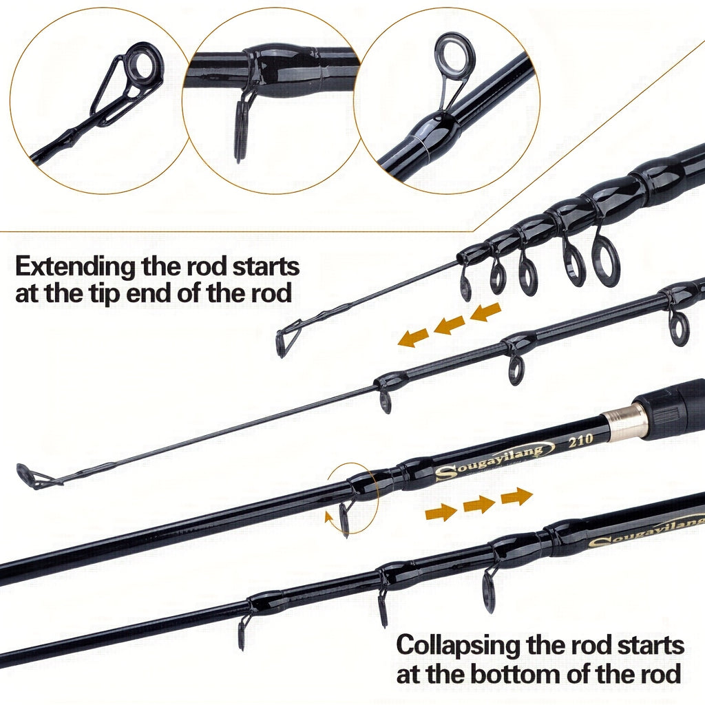 Casting Fishing Rod – Carbon Fiber, Portable, Bass, Trout – Sougayilang Fishing Rod Reel Compact Graphite Carbon Fiber Telescopic – Compact Tackle Solution for US Anglers