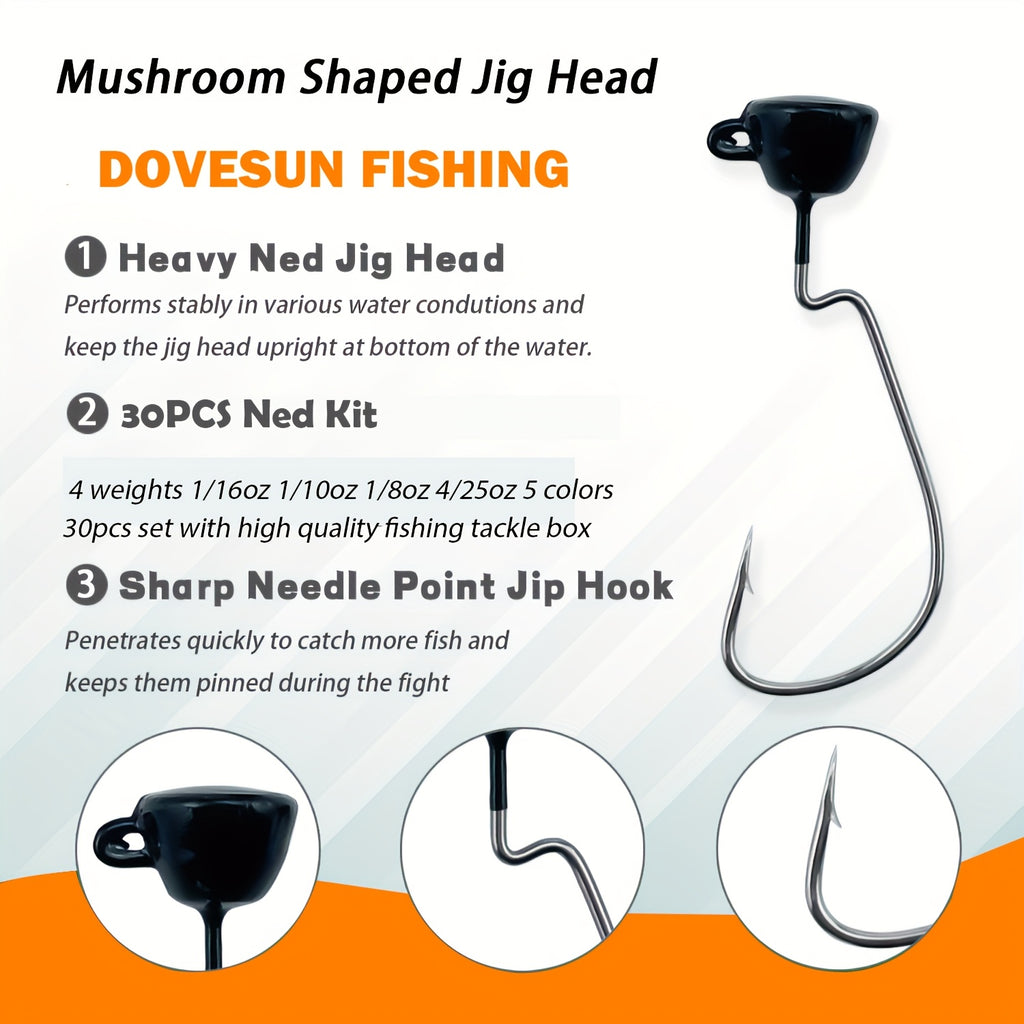 Fishing Gear Backpack – Bass – Dovesun Ned Rig Jig Heads Angling 30pcs Various Colors – Compact Tackle Solution for US Anglers