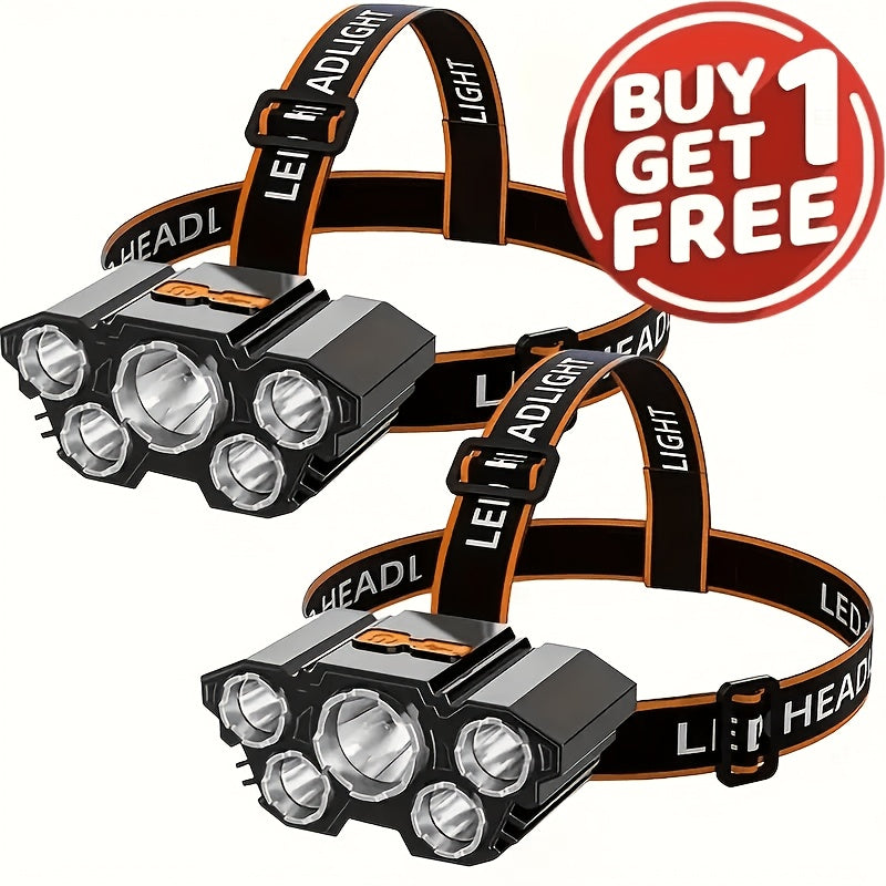 Outdoor Fishing Accessory – Rechargeable – Buy Get Free Total 2pcs Multifunctional 5led Headlight Head – Dependable Freshwater & Saltwater Use for US Anglers