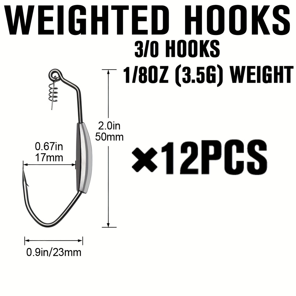 Fishing Lures – Saltwater, Freshwater, Bass – 12pcs Weighted Swimbait Hooks Fishing Saltwater Freshwater Worm Weedless – Practical Gear for Every Cast for US Anglers
