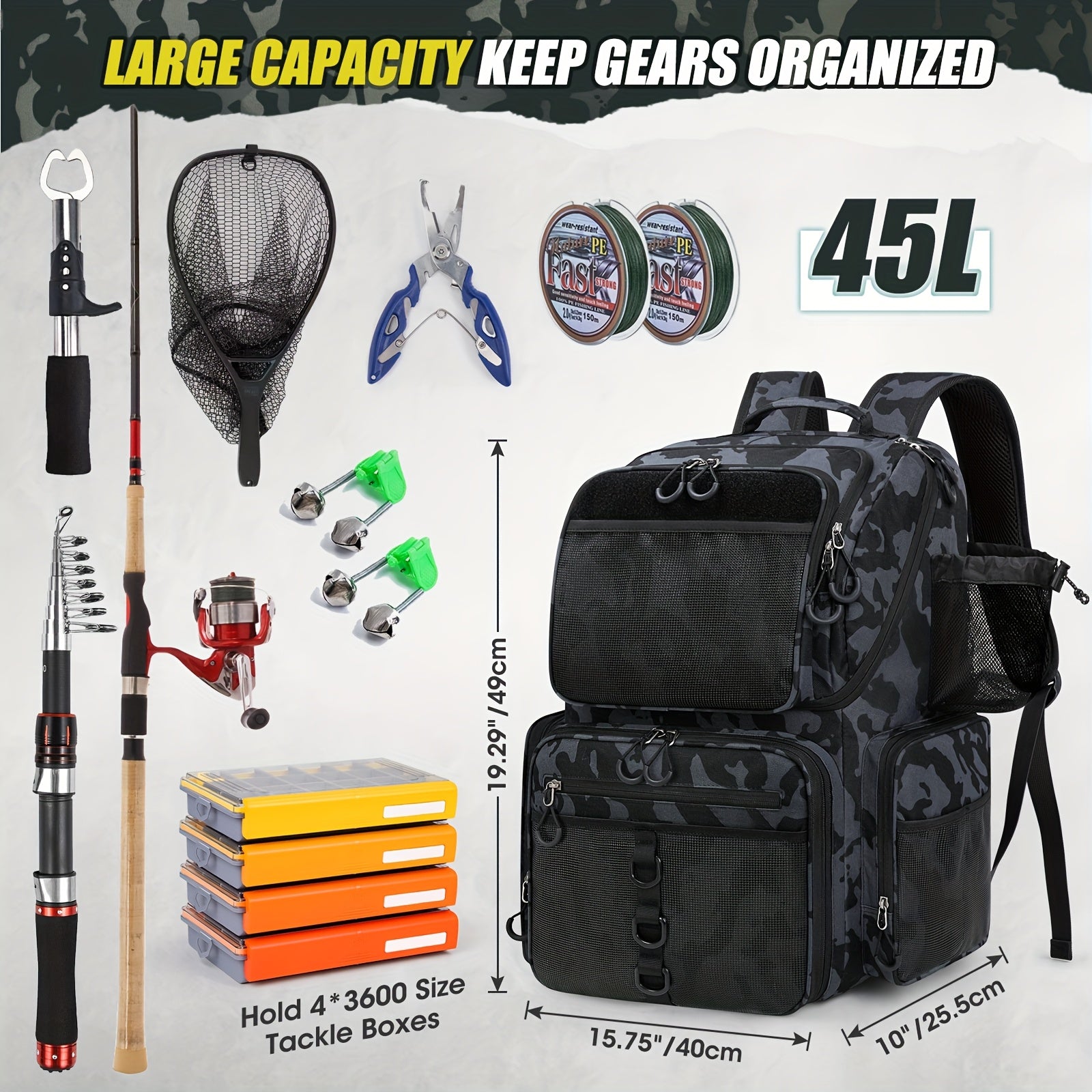 Carbon Fishing Rod – Compact Tackle Solution – Rainsmore 11. 89 Gal Fishing Backpack Rod Holder Rain Cover – Field-Ready Performance for US Anglers
