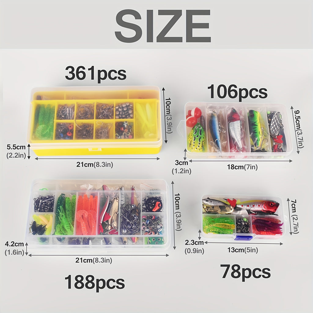 Fishing Tackle Bag – Freshwater, Bass, Trout – 106 188 361pcs Fishing Lures Kit Freshwater Bait Tackle – Angler-Focused Outdoor Design for US Anglers