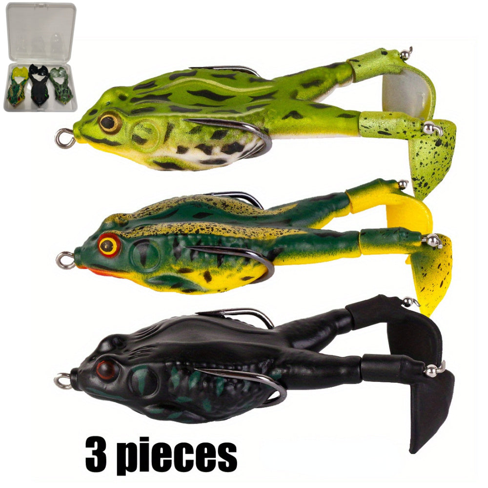 Fishing Lure Kit – Saltwater, Freshwater, Portable, Bass – 3pcs Topwater Frog Lures Soft Fishing Kit Portable Box – Field-Ready Performance for US Anglers