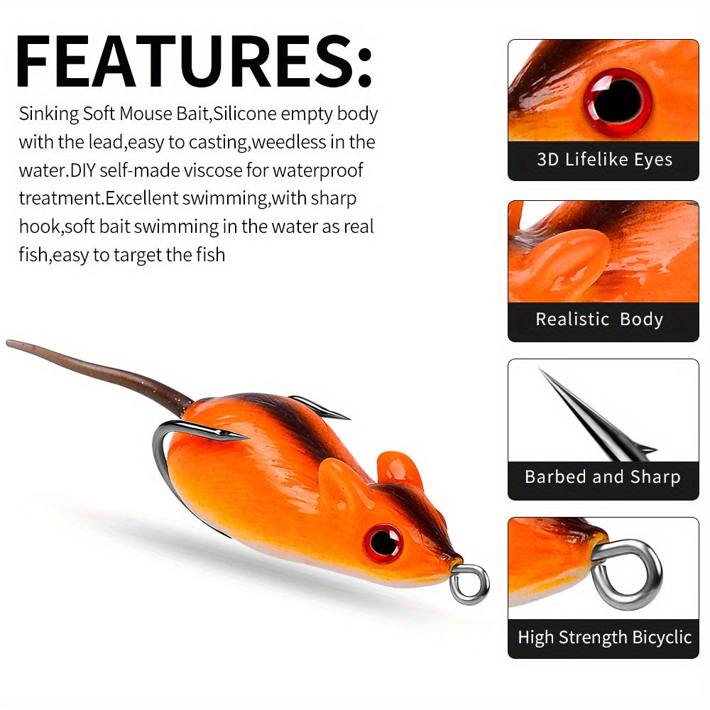 Angler Fishing Rod – Saltwater – Pack Lifelike Mouse Fishing Lures Soft Bait Built Bells – Versatile Water-Ready Design for US Anglers