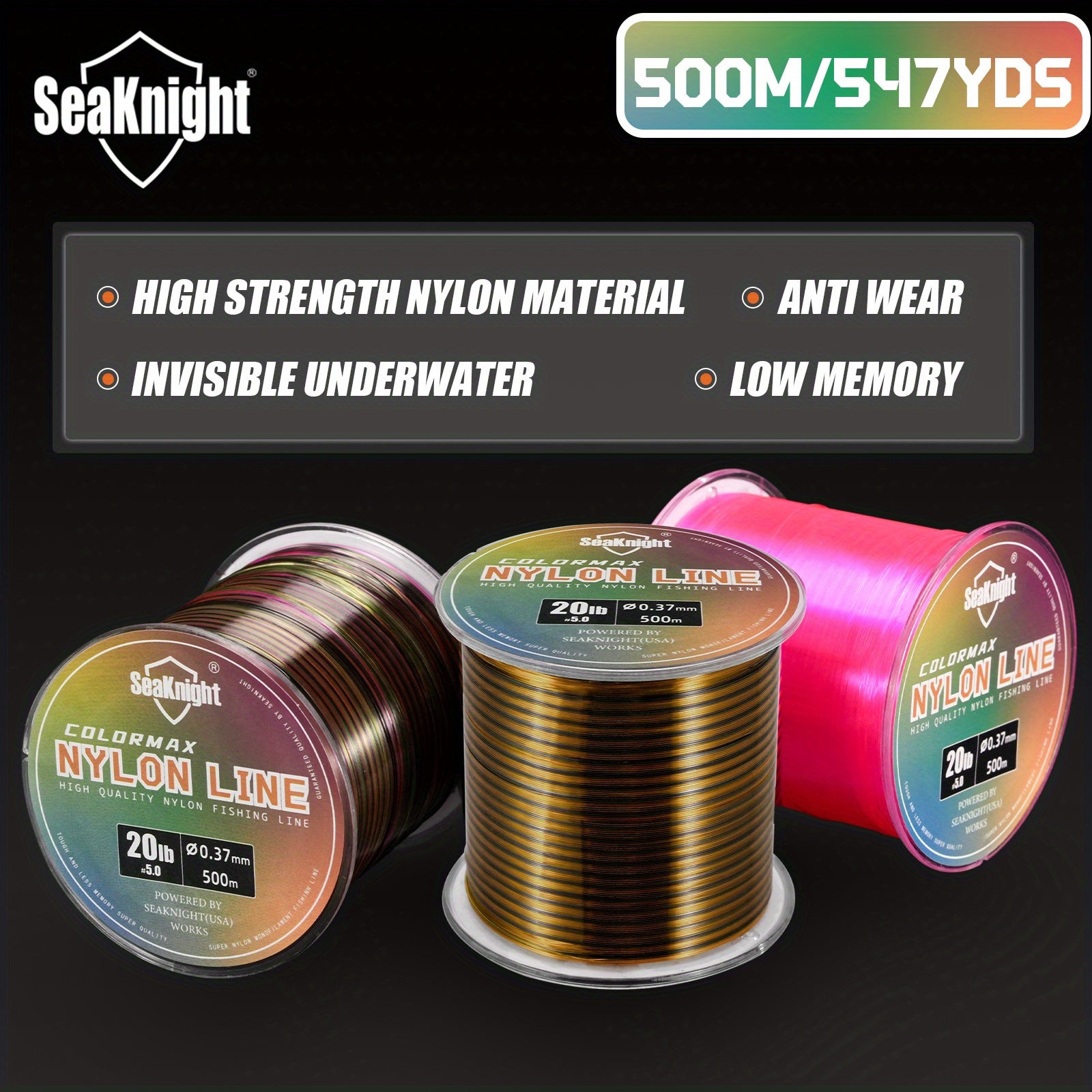 Angler Terminal Tackle – Saltwater, Freshwater – Seaknight 500m 547yds Nylon Fishing Line 194. 01 Tensile Strength – Compact Tackle Solution for US Anglers